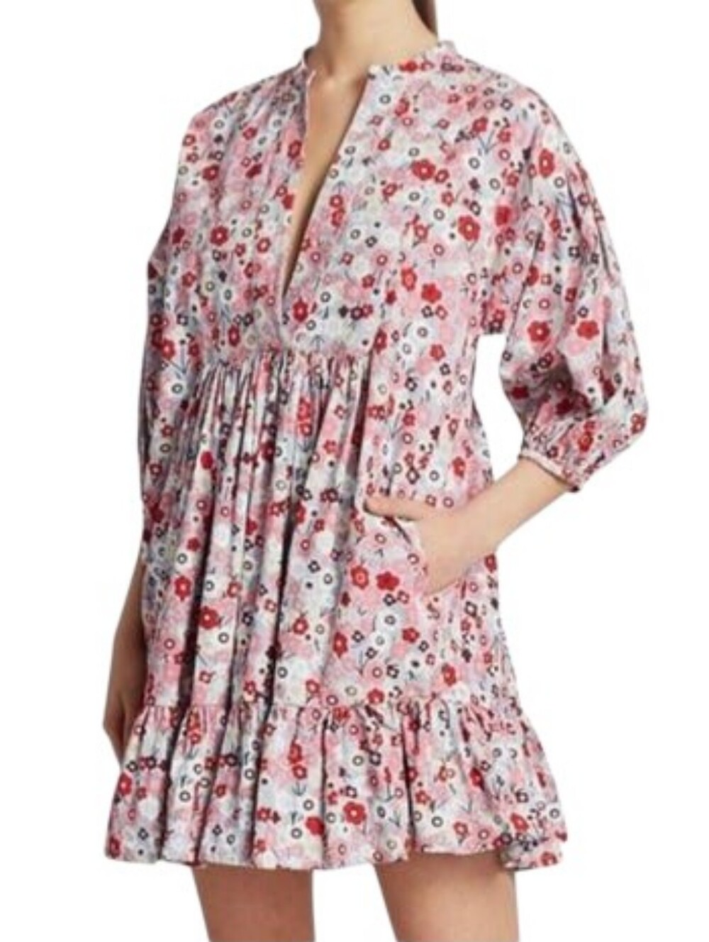 byTiMo Floral Puff Sleeve Babydoll Mini Dress XS | 100% Cotton | Norway Like New